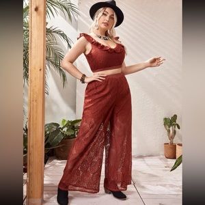 Fashion Nova plus size sheer lace wide leg pants & top western boho festival set